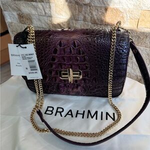 Brahmin Dark Purple Croc-Embossed Shoulder Bag